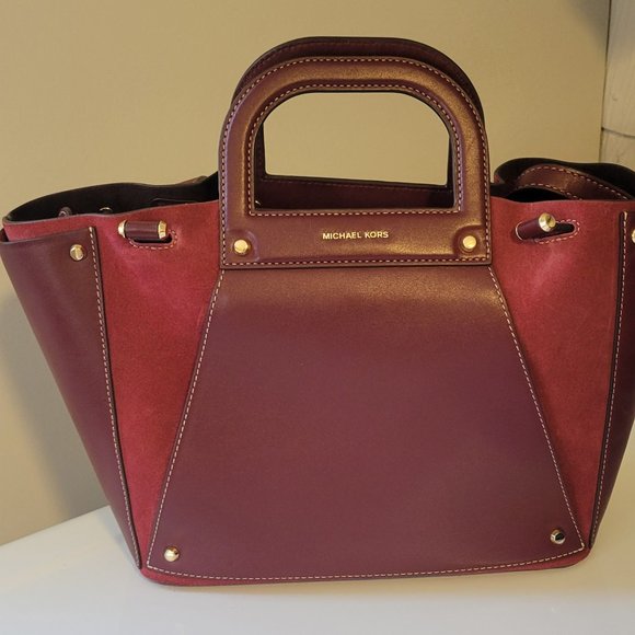 Michael Kors Handbags - 🍁Michael Kors Rare Clara Maroon Leather and Suede Large Tote